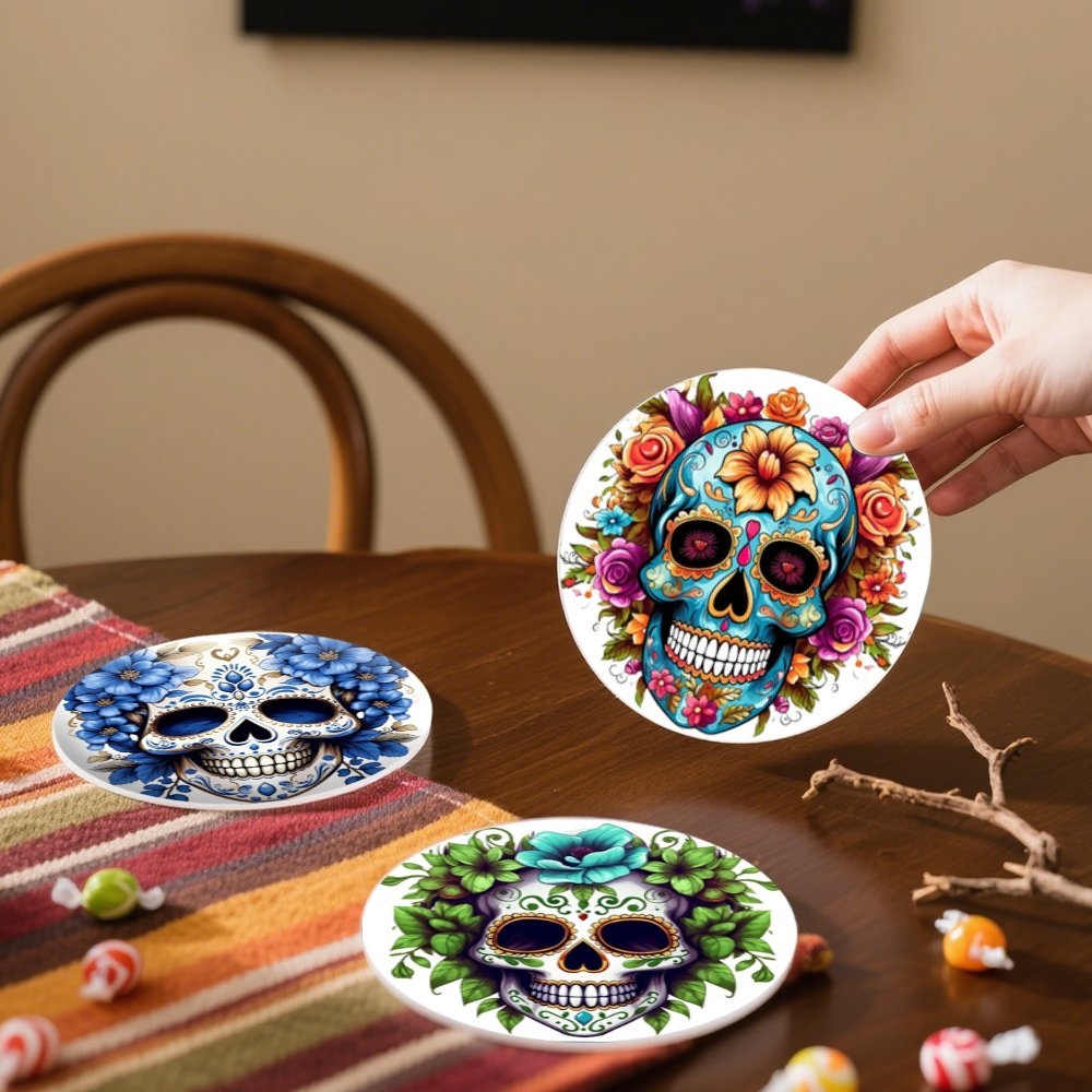 6pcs Halloween Skull Wooden Cu - đánh giá và giá Coaster Sublimation Blank