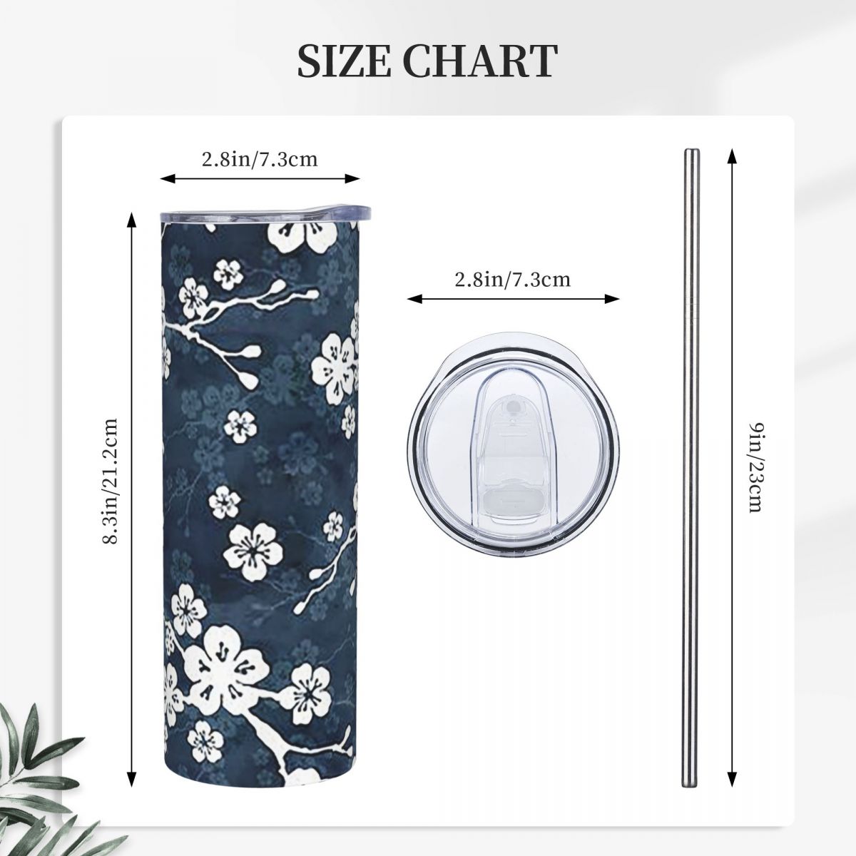 Navy And White Cherry Blossom  - đánh giá và giá Tumbler 20Oz White
